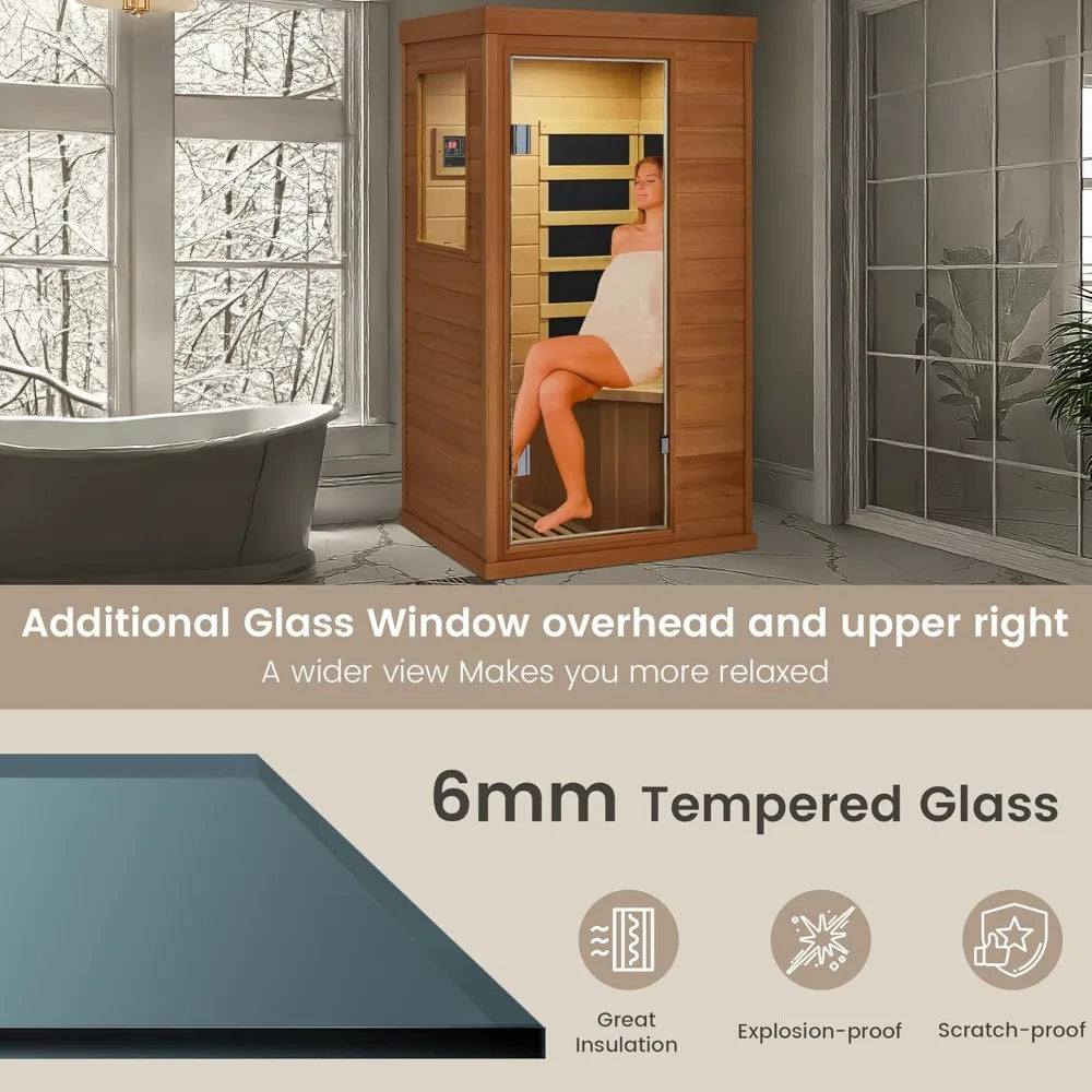 Solo Haven: 1-Person Hemlock Infrared Sauna with 4 Carbon Heaters