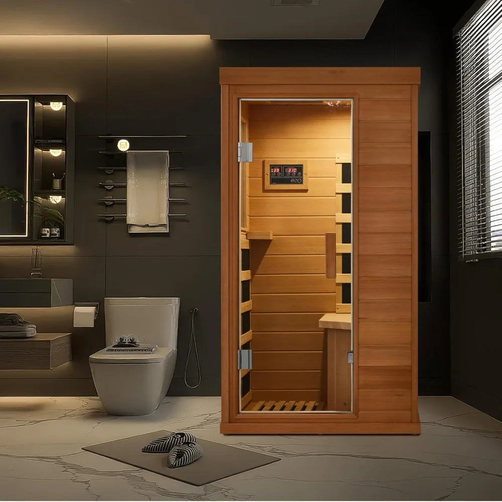 Solo Haven: 1-Person Hemlock Infrared Sauna with 4 Carbon Heaters