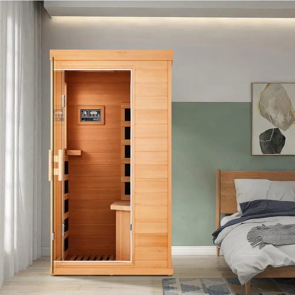 Solo Haven: 1-Person Hemlock Infrared Sauna with 4 Carbon Heaters