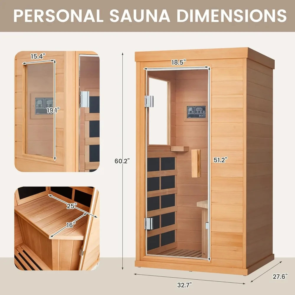 Solo Haven: 1-Person Hemlock Infrared Sauna with 4 Carbon Heaters